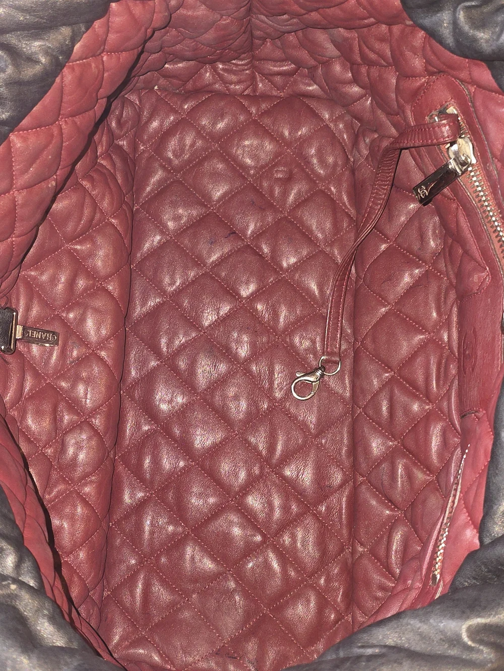 Auth CHANEL Coco Cocoon Quilted Lambskin Tote Bag Black Burgundy 2009 W/COA Good